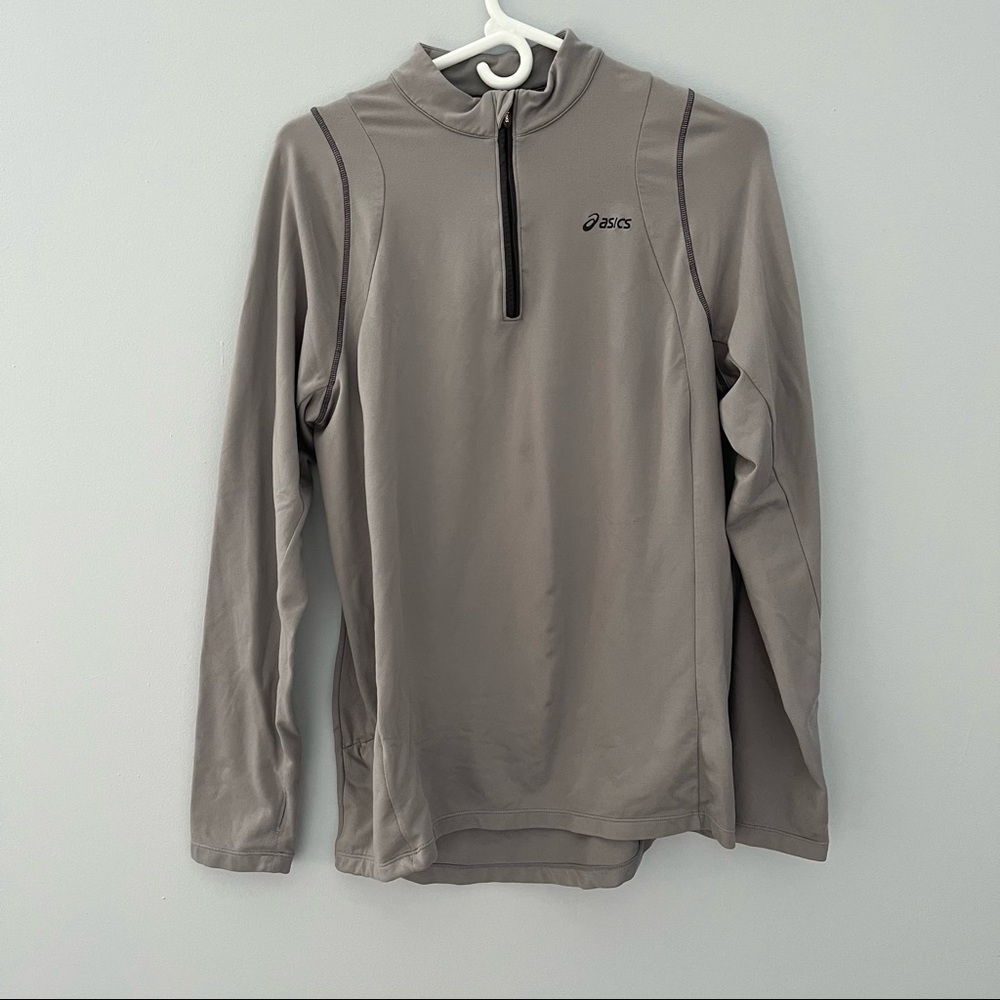 ASICS Sweater Adult Small Gray Running Long Sleeve Quarter Zip Pullover Mens